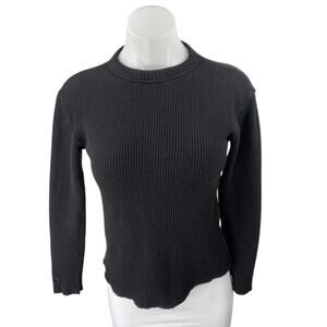 Set Active Women's Black Waffle Knit Long Sleeve Crew Neck Sweater Top Size S